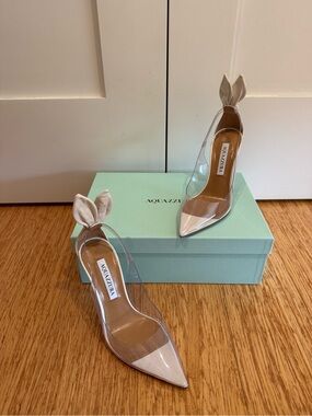 Aquazzura Nude Leather and Clear PVC Bunny-Ear Pointed Pumps
